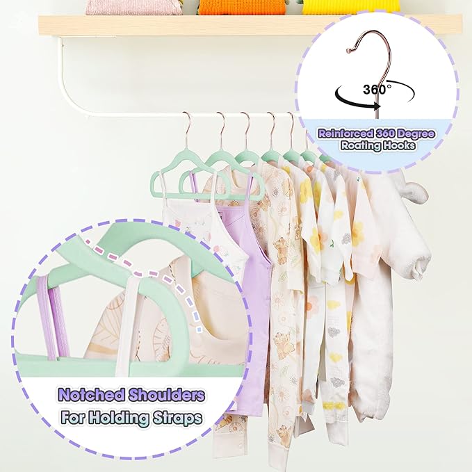 Kids Hangers - 14 Inch, 50 Pack, Green, Plastic, Ideal for Everyday Use, Baby Hangers, Durable Infant/Toddler Hangers