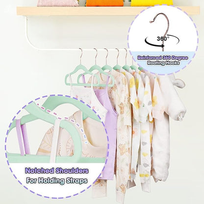Kids Hangers - 14 Inch, 50 Pack, Green, Plastic, Ideal for Everyday Use, Baby Hangers, Durable Infant/Toddler Hangers