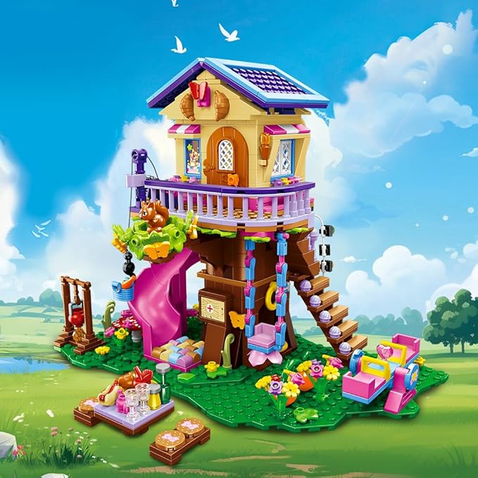 Treehouse Building Sets with LED Light - Tree House Building Block Toy, Friendship Up House Building Set with Slide & Stickers, Xmas Gift for Kids Girls Boys Age 6 7 8 9 10 11+（618PCS