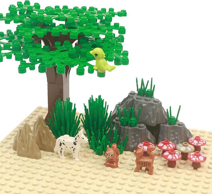 BroTex Plants Tree Accessories Jungle - Botanical Parts Bricks Flower Leaf Forest Flower Plants Pieces Building Blocks Set, Animals Farm Squirrel Birds Grass Garden House Toy (Without Baseplate)