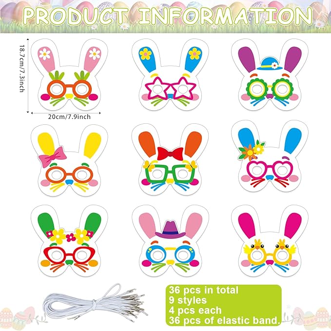 36 Set Easter Mask Crafts Bunny Coloring Masks Easter Activities DIY Arts and Crafts Spring Bunny Games Blank Masquerade Mask Animal Paper Rabbit Mask For Birthday Party School Classroom Home Favor