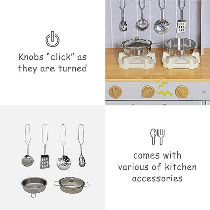 Wooden Toddlers Kitchens Playsets with 6pcs Cooking Kitchen Sets|Kids Play Kitchens with Cooking Pans,Pots,Stove&Sink|Mini Baby Kitchen Toys with Lights&Sounds for Kids Ages 1+Boys Girls…