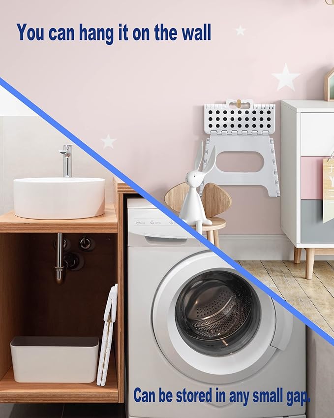 Acko Folding Step Stool Lightweight Plastic Step Stool - 11 inch Foldable Step Stool for Adults,Non Slip Folding Stools for Kitchen Bathroom Bedroom White