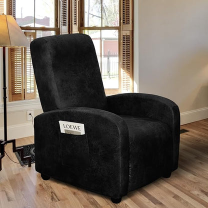 Recliner Chair Covers Leather Look Recliner Cover 4-Piece Slipcovers for Small Reclining Chair Furniture Protector for Kids Dogs Pets Spandex Fabric Washable (1 Small Seater, 02 Black)