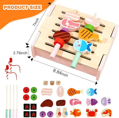 Wooden Grill Playset for Kids 3 Years Old,Children BBQ Grill Playset,2023 New Upgrade Play Kitchen Toy Grill-Pink