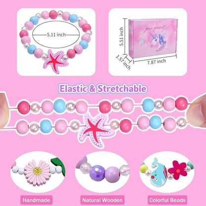 20 Psc Girls Bracelets Kids Party Favors Birthday Goodie Bag Fillers Pinata Stuffers Classroom Prize Exchange Gifts, Princess Play Jewelry Cute Animals Wooden Beads Friendship Bracelets Gifts