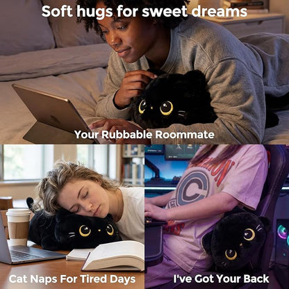 Mewaii Cute Black Cat Plush Pillow, Kawaii Plushies Black Cat Stuffed Animals, Squishy Plushies, Cuddle Plush Pillow for Kids & Girls (13 Inch)