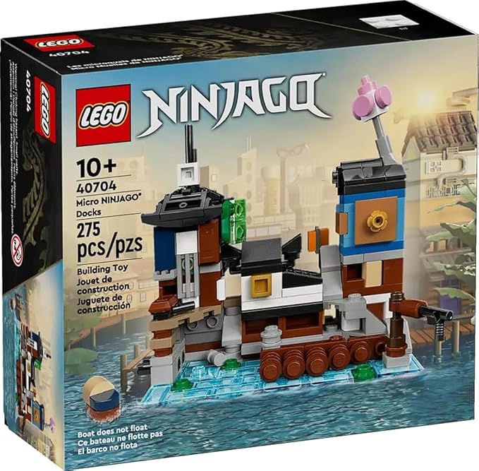 LEGO NINJAGO 40704 Micro Docks Building Set: Miniature Version of NINJAGO City Docks with Market, Tearoom, Arcade, and Apartments (275 pcs)