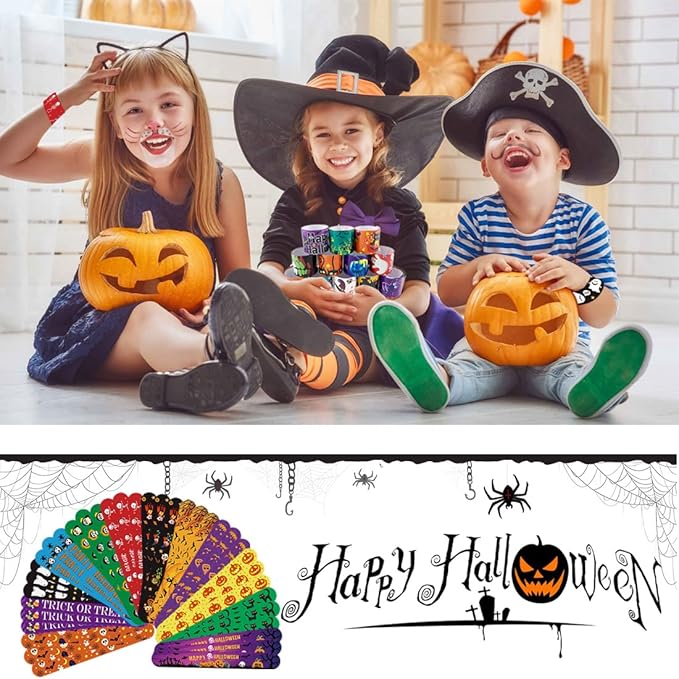 Halloween Slap Bracelet,100Pcs Slap Bracelet Wristbands with Spider Pumpkin Ghost Zombie Bat Witches Design Snap Bracelet for Kids Party Favors Toys Prizes Goodie Bags Fillers