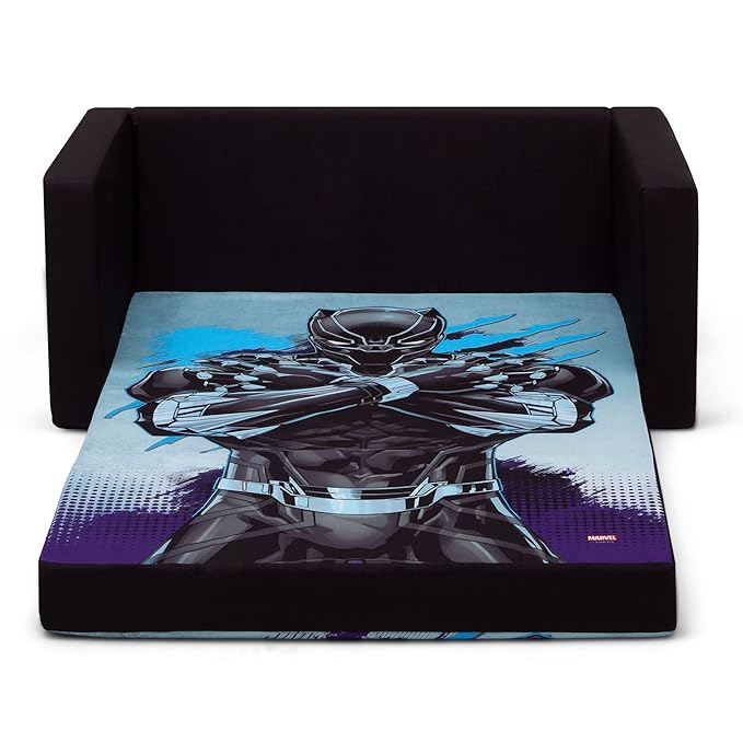 Delta Children Marvel Black Panther Cozee Flip-Out Sofa with Memory Foam - 2-in-1 Convertible Sofa to Lounger, Black