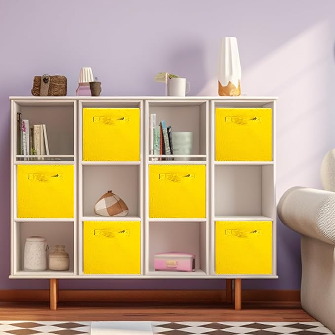 ShellKingdom Storage Bins, Foldable Fabric Storage Cubes and Cloth Storage Organizer Drawer for Closet and Toys Storage, 6 Pack (Yellow)