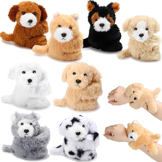 Jerify 8 Pcs 8 Inch Puppy Stuffed Animal Slap Bracelets for Kids, Plush Dog Wrist Cute Snap Bracelets in Bulk Valentine's Day Easter Birthday Gifts for Boys and Girls Party Favors
