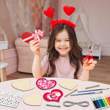 gisgfim 16 Pack Heart Wind Chime Crafts Kits for Kids Make Your Own Valentine's Day Craft Love Crafts Wooden DIY Arts for Valentine Party School Classroom Decorations Supplies Birthday Favors