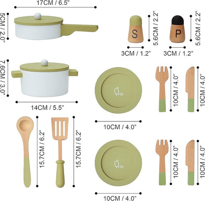Teamson Kids - Little Chef Frankfurt Wooden Cookware Play Kitchen Accessories for Toddler Boys and Girls, Cookware Set Includes Utensils, Pots, Pans, Plates