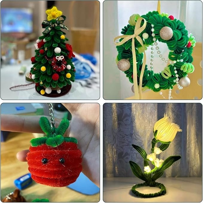 Caydo 200 Pieces Christmas Dark Green Pipe Cleaners Craft Flexible Chenille Stems for Kids Art Craft Projects and Decoration, 12 Inch x 6 mm