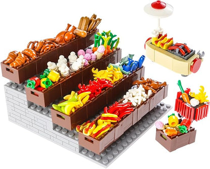190pcs City-Supermarket-Kitchen Bricks Compatible with Major Brands,Food-Fruits-Apple-Banana Ice-Cream-Sundae-Capcake Chicken-Hotdog stall-Shopping-Trolley DIY-Picnic-Toys Gifts for Kids