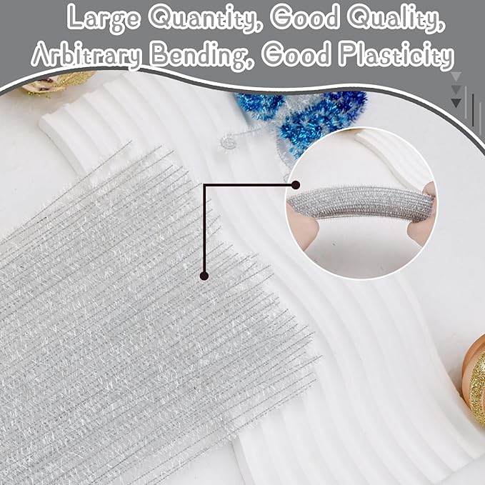 Hssugi Pipe Cleaners, 100PCS Christmas Pipe Cleaners Craft Supplies, Glitter White Pipe Cleaners Bulk Fuzzy Sticks for DIY Art and Craft Projects Home Decoration