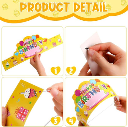 Yunsailing 108 Pcs Happy Birthday Party Supplies for Kids Include 36 Birthday Paper Crowns 36 Birthday Badge Stickers 36 Happy Birthday Slap Bracelets for Classroom School Party Supply(Bright Color)
