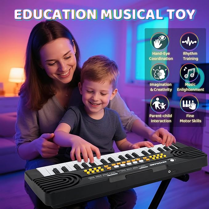 Upgraded 37 Key Piano Keyboard Toy for Kids Ages 3-5 Electric Pianos with Microphone Toddler First Music Toys for 3 4 5 6 7 Year Old Boys Girls Birthday (Black)
