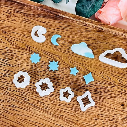 Xaekicr 6 PCS Sky Theme Polymer Clay Cutters Set – Cloud Moon Star Shapes Clay Cutters for Polymer Clay Molds, Jewelry DIY Clay Tools