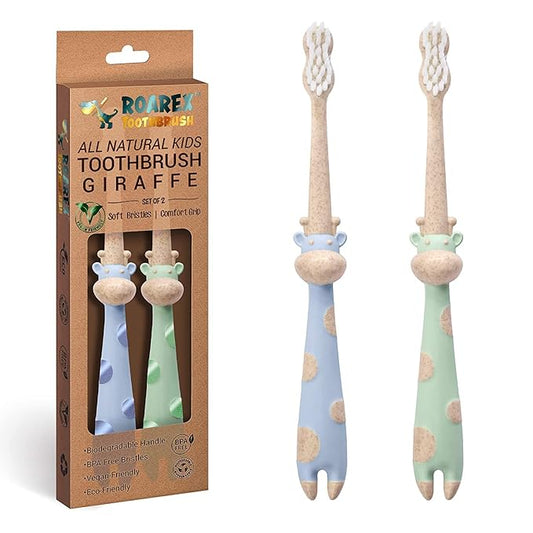 ROARex Vegan Eco Friendly All Natural Kids Toothbrush Made from Plants – Sweet Baby Giraffe | 100% Biodegradable and Compostable | 1% for The Planet Product