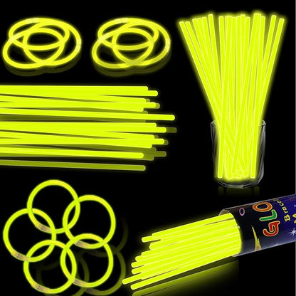 100 pk 8" Yellow Glow Sticks Bulk Party Favors, Light up Glow Necklaces & Bracelets in the Dark Party Supplies For Christmas Halloween Birthday Neon Party (100 * Yellow)