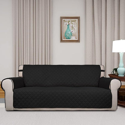 PureFit Reversible Quilted Sofa Cover, Water Resistant Slipcover Furniture Protector, Washable Couch Cover with Non Slip and Elastic Straps for Kids, Pets (Sofa, Black/Black)