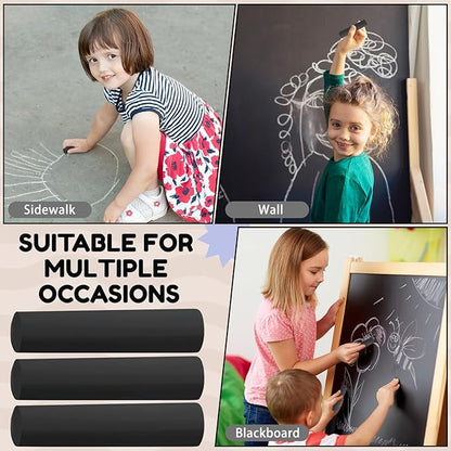 Fulmoon 40 Pcs Jumbo Sidewalk Chalk for Kids Outdoor Art Non Toxic Large Washable Street Chalk for Adults Drawing Painting Graffiti Classroom(Black,Round Style)