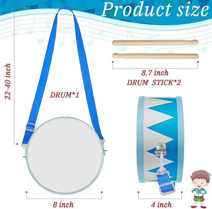 Kids Drum Set 7.87 in Wooden Toy Drum with Adjustable Strap 2 Drumsticks Educational Sensory Musical Instrument Set for Toddlers Kids Baby Toy Gift(Blue Triangle Style)