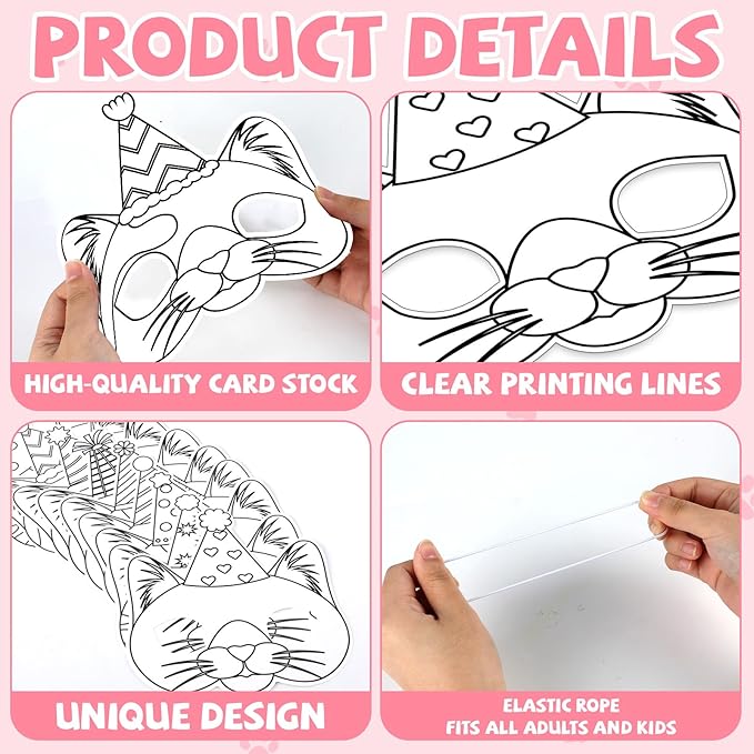 Lonfliness 36 Set Cat Coloring Mask Animal Paper Arts Crafts Kids Color Your Own Birthday Cat Blank DIY Mask Masquerade Birthday Party Dress-Up Decoration Favor School Classroom Activity Game Supplies