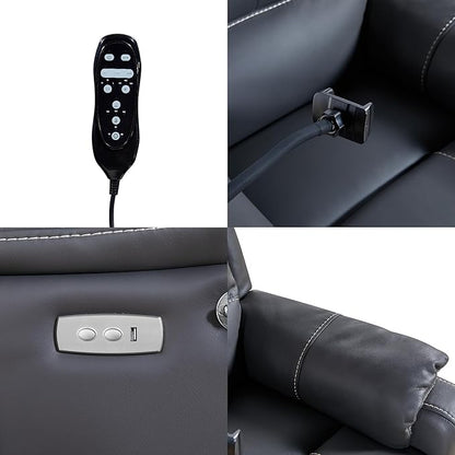 Recliner Chairs for Adults, Power Lift Recliner Chair with Heating and Phone Holder, Zero Gravity Massage Chair with Side Pockets and USB Charge Ports, for Living Room,Black