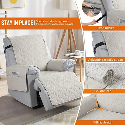 VANSOFY 100% Waterproof Recliner Chair Covers, Recliner Cover Non-Slip Dog Chair Cover Furniture Protector Washable Slipcover with Pocket, Elastic Straps for Pets, Dogs(Beige, 28")