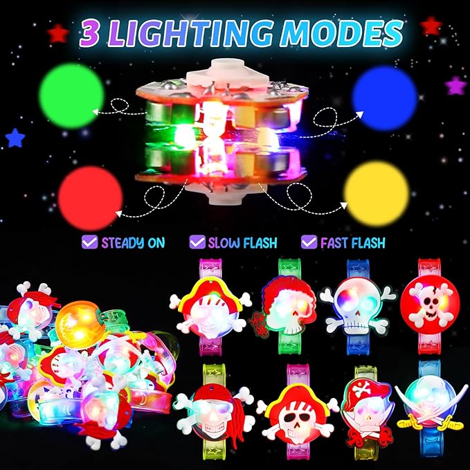 24 Pack Halloween Christmas Stocking Stuffers Christmas Party Favors Gifts for Kids, Light Up Bracelets Birthday Goodie Bags Stuffers Kids Classroom Prizes, Glow in the Dark New Year Party Supplies