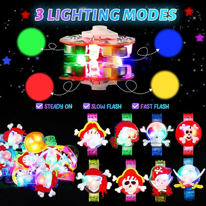 24 Pack Halloween Christmas Stocking Stuffers Christmas Party Favors Gifts for Kids, Light Up Bracelets Birthday Goodie Bags Stuffers Kids Classroom Prizes, Glow in the Dark New Year Party Supplies
