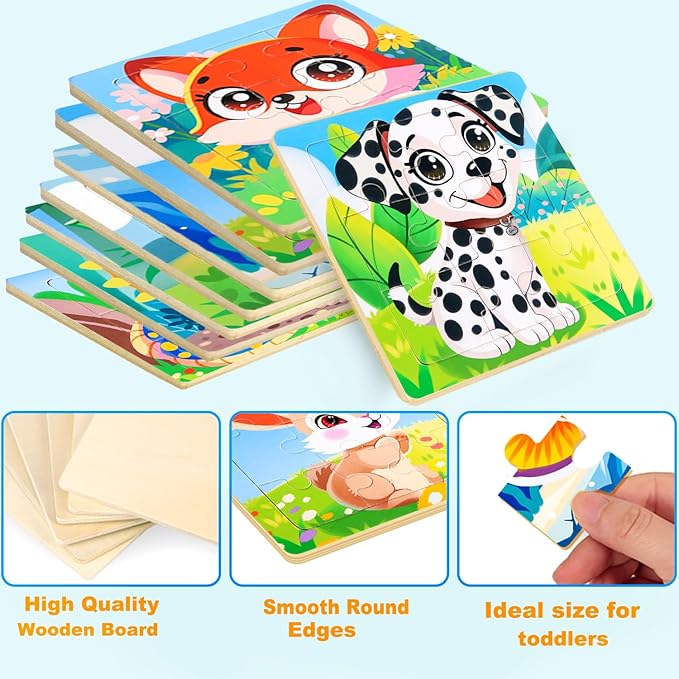 Puzzles for Toddlers 2-4, 9 Piece Animal Wooden Jigsaw Puzzles for Kids Ages 4-6 Year Old, Children Learning Educational Puzzles Toys for Boys and Girls (8 Packs)