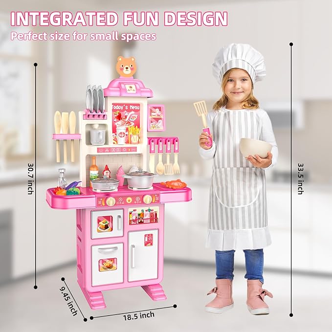 Play Kitchen for Girls and Boys - Realistic Toy Kitchen Set with Lights, Sounds, and Water Circulation for Ages 3-8