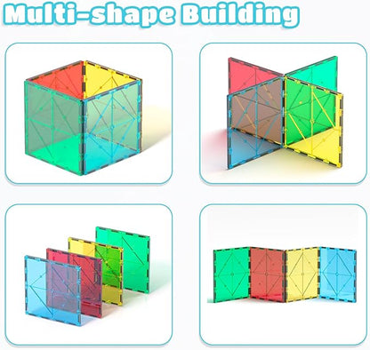 Bmag 4 Piece Magnetic Tiles Large Square, Magnet 3D Building Blocks Expansion Set for Kids, STEM Preschool Learning Kit Educational Playset Construction Toys for Boys Girls Ages 3+
