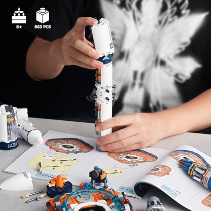 JOJO&Peach Space Exploration Rocket Building Toys, Collectible Display Model Set, Ideas Gift for Adults Boys Girls Age 8+（863 Pieces）