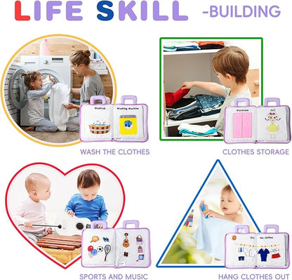 Jollybaby Quiet Book for Kids, Toddler Travel Toys Felt Busy Book Preschool Learning Montessori Toddler Quiet Book 10 Page Activity Book for 2 3 4 Year Old Girls(Purple)