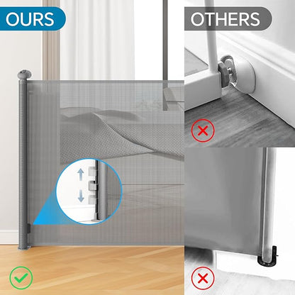 Bulubaky Extra Tall Safety Retractable Baby Gate Adjustable Wide Retractable Dog Gate Mesh Baby Gate Child Gate for Doorway, Hallway, Stair Gates for Kids or Pets (Grey, 42" Tall x 55" Wide)