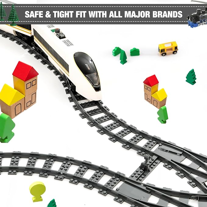 Classic City Train Tracks, 54 Pieces Railroad Track with 32 Curved, 20 Straight and 2 Switch Train Tracks, Train Expansion Accessories Compatible with All Major Train Tracks