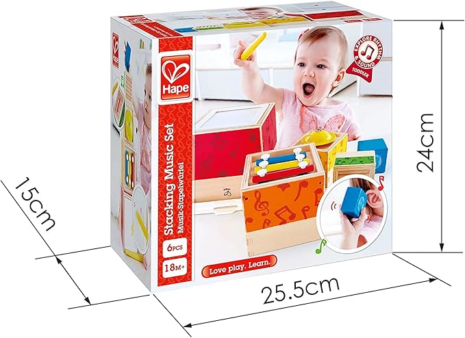 Hape Stacking Music Set | Colorful 6 Piece Musical Box Toy, Wooden Set for Kids 18 months+