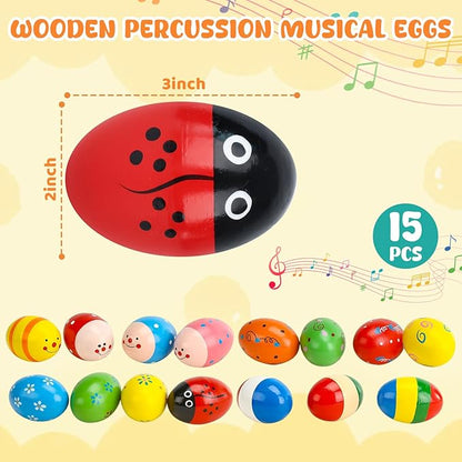 POPLAY 15PCS Egg Shakers, Maracas for Kids Musical Instruments for Babies Hand Percussion Shakers Musical Eggs for Easter Basket Stuffers Party Favors