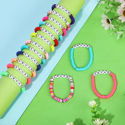 Sureio 24 Pcs Colorful Friendship Bracelets Letter Heart Smile Bracelet Surfer Bracelets Stretch Beaded Kids Bracelet for Girls Women Back to School Tween Girl Party Favors