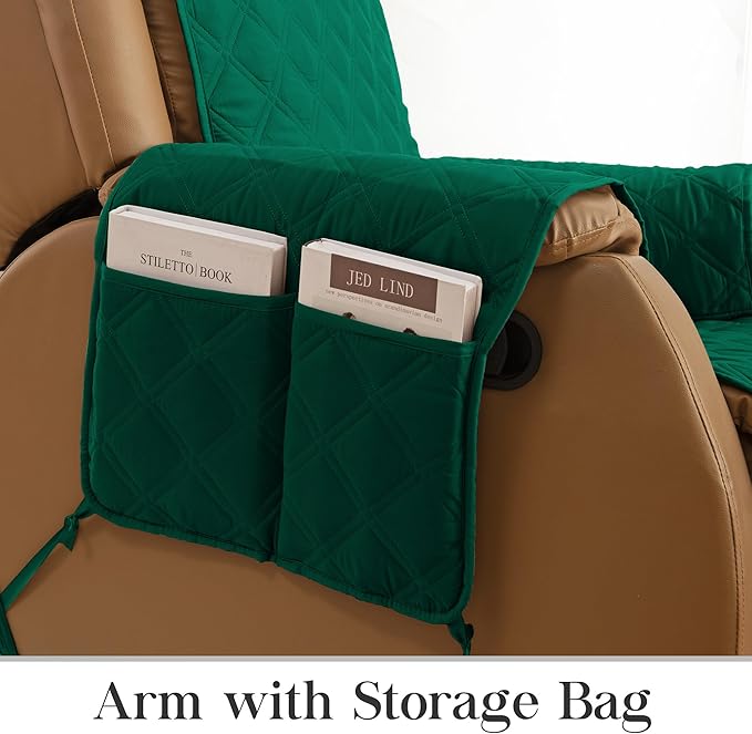 TOMORO Non-Slip Quilted Recliner Cover, 100% Waterproof Recliner Chair Slipcover Furniture Protector with Pockets, Washable Couch Cover with Elastic Straps for Kids and Pets，23 Inch