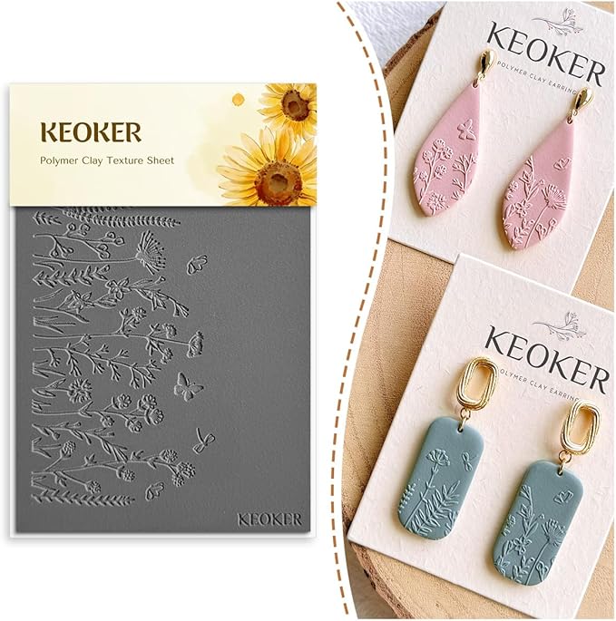 KEOKER Polymer Clay Texture Sheets Set, Works with Polymer Clay Cutter, Same Effect as Polymer Clay Texture Roller, Texture Sheets