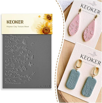 KEOKER Polymer Clay Texture Sheets Set, Works with Polymer Clay Cutter, Same Effect as Polymer Clay Texture Roller, Texture Sheets