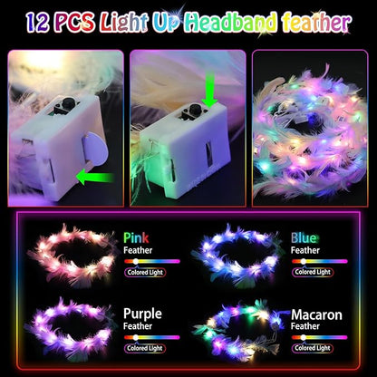 156 PCS Glow in the Dark Party Supplies, 12 Light Up Pop Tubes, 12 LED Glasses, 12 Light Up Headband, 20 Finger Lights and 100 Glow Sticks, Neon Party Favors for Glow Party, Birthday