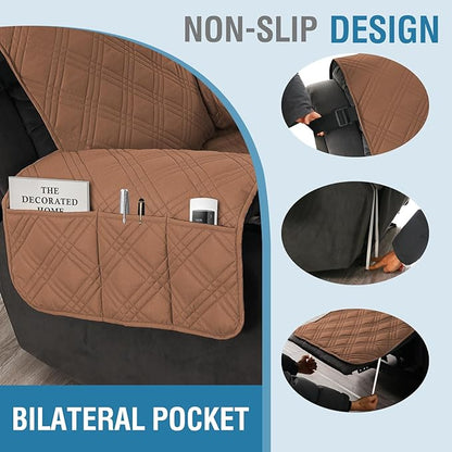 H.VERSAILTEX 100% Waterproof Recliner Chair Covers Large Size Oversized 1-Piece Recliner Covers for Large Recliner with Elastic Straps Sitting Width Up to 28" (Oversized Recliner, Terracotta/Beige)