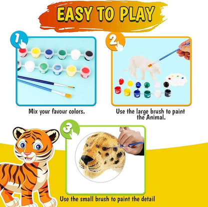 FUNZBO Safari Animals Figures Paint Set for Kids, Arts and Crafts Supplies Painting Kit for Kids Ages 4-8, Zoo Jungle Animals Figurines Toy & Playsets for Toddlers 1-3 Boys Girls Easter Birthday Gift